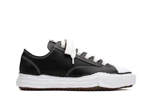 Maison Mihara Yasuhiro "PETERSON"OG Sola Couro Cano Baixo Preto Preto/Branco 